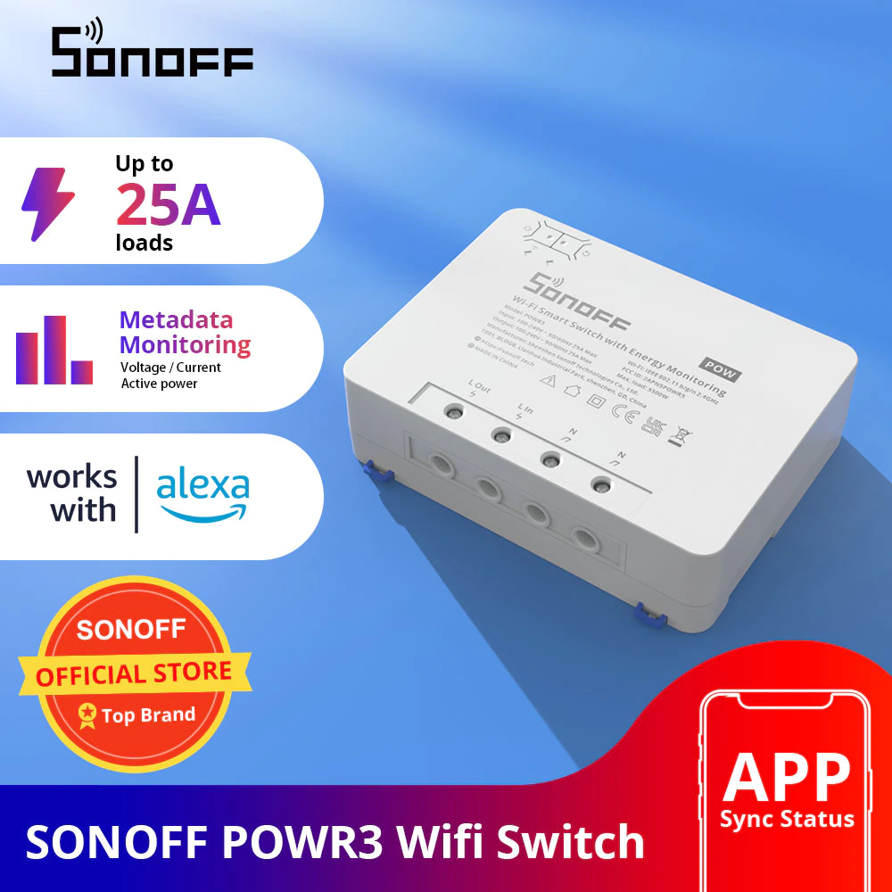 SONOFF POWR3 High Power Smart Switch for AC, Geyser, Motor
