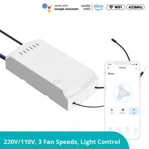 SONOFF iFan04-H: Wi-Fi Ceiling Fan And Light Controller -Turn traditional fan to Smart WiFi fan With Timer Internet Work With AMAZON Alexa,google Home ,Nest